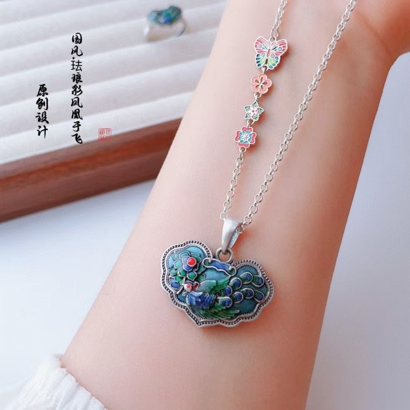 烧蓝成人足银纯银如意锁