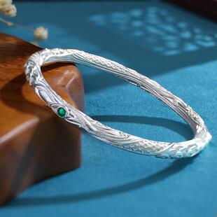 哪吒魔童乾坤圈纯银手镯足银实心闭口哪吒同款镯子情侣礼物