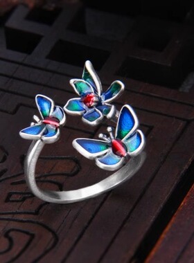 925纯银蝶恋花女士开口戒指