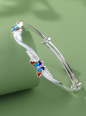 手镯久一足银中式古法新蝴蝶手镯