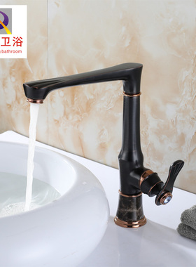 全铜ORB面盆冷热水龙头厨房黑色水龙头旋转洗手盆台盆脸盆水龙头