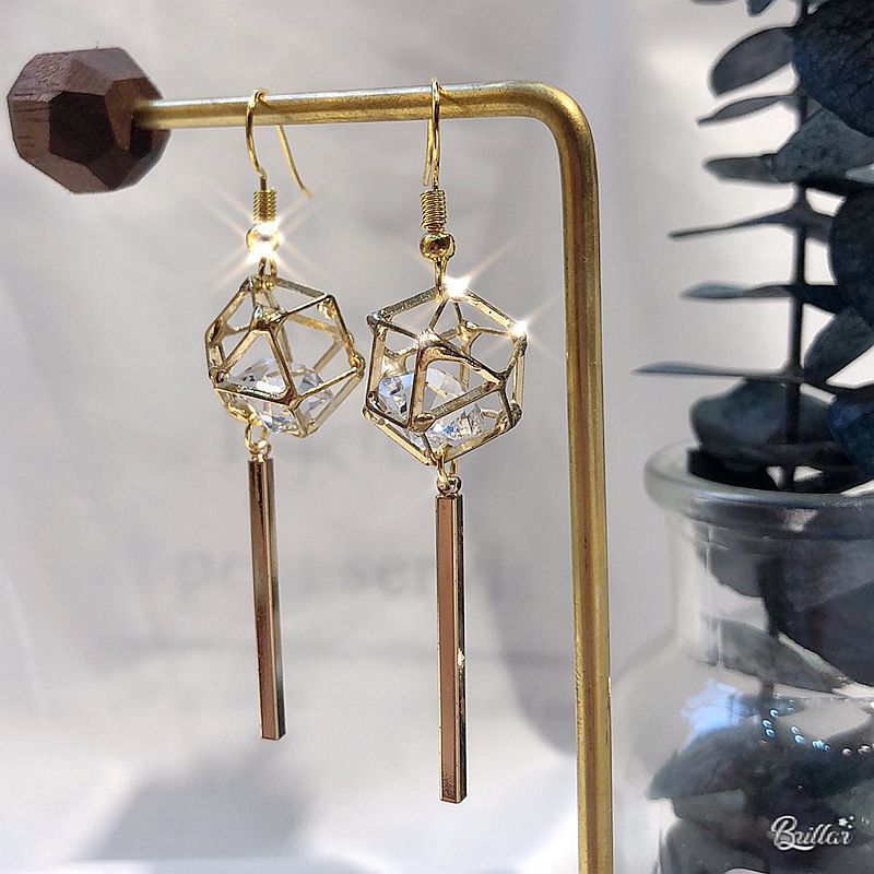 跳动的心长款不规则菱形耳夹