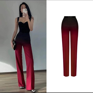OL长裤 泰国潮牌小众设计红黑渐变修身 高腰挺阔高级感直筒西装