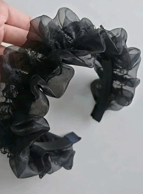 褶皱带齿防滑发箍蕾丝边网纱洛丽塔高颅百搭头箍新款发卡头饰花边