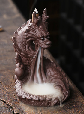 跨境新品原创回流大号檀香熏香炉创意紫砂中国龙倒流香炉家居