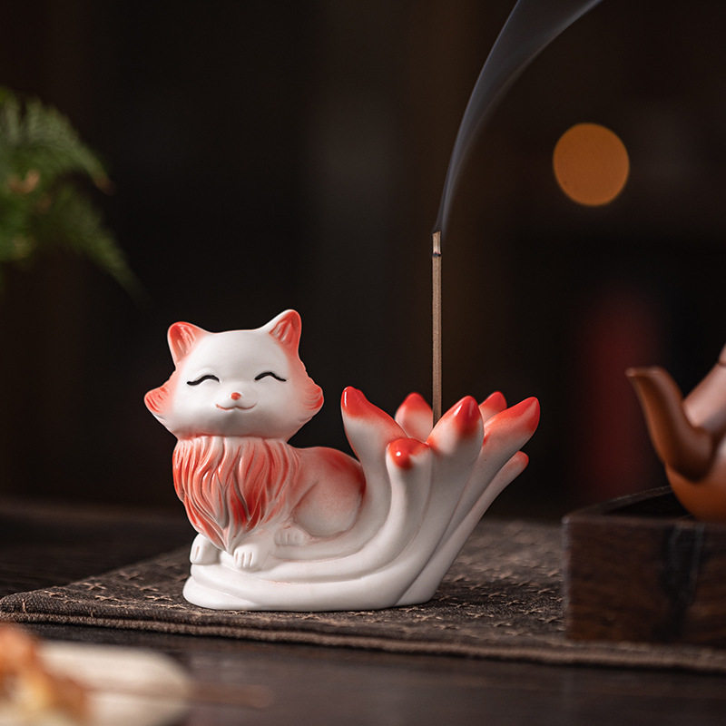 禅意中式香薰炉陶瓷九尾狐小摆件家居办公室桌面线香插茶宠装饰品,家居饰品,香托/香盘/香座/香插,淘宝优惠券,粉丝福利购,淘宝优惠卷