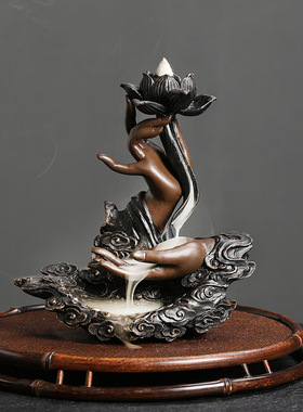 跨境 树脂倒流香薰炉饰品 创意莲花禅意佛手倒流香家居工艺品