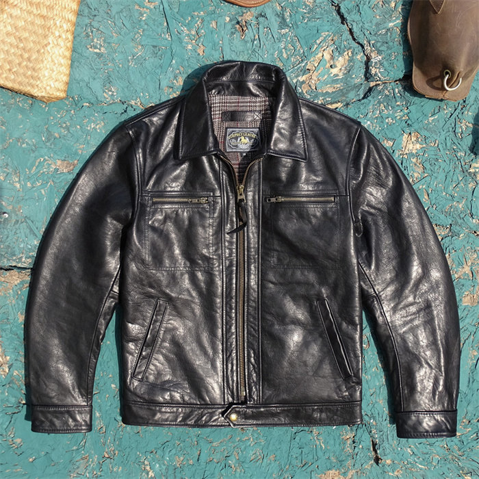 布拉德皮特款日本进口水波纹软化马皮真皮皮衣男翻领修身皮夹克