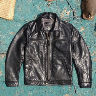 布拉德皮特款 皮夹克 日本进口水波纹软化马皮真皮皮衣男翻领修身
