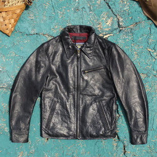 1930经典 翻领进口头层硬挺透染马皮真皮皮衣男耐磨耐穿有筋骨感