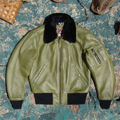 B15款 头层牛皮真皮皮衣男可拆卸羊毛领飞行服空飞梦露满印内里