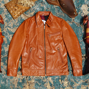 断码甩！穆赫兰道Mulholland款蜜蜡小牛犊真皮皮衣男翻领修身显瘦