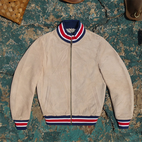 赔本抛售出口整单！百搭休闲风格轻便透气网眼绒面打孔真皮皮衣