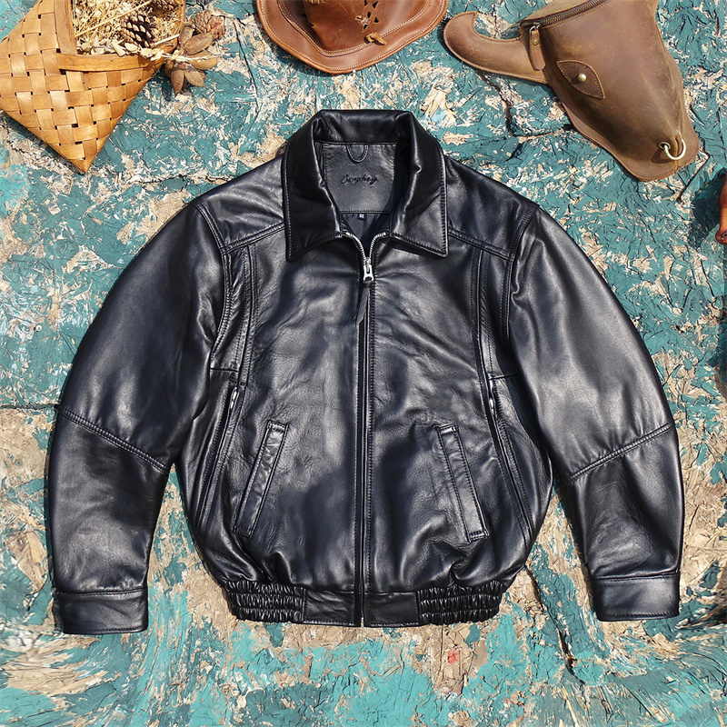 日本潮流!中性复古廓型男女通穿情侣法国进口头层绵羊皮真皮皮衣