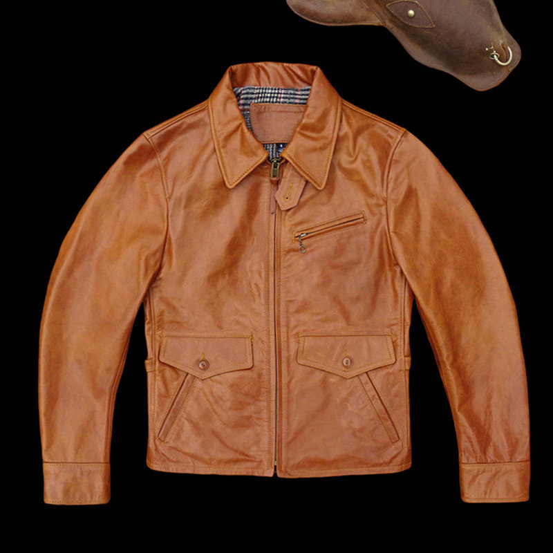 歌神张学友RL风报童款！进口头层蜜蜡小马皮真皮皮衣男式皮夹克