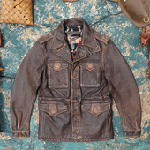 风衣款 茶芯擦色石磨做旧头层牛皮真皮皮衣男美式 复古M43野战猎装