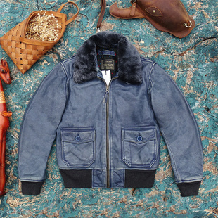 空军蓝海航版G1飞行服软糯孟加拉茶芯石磨做旧小牛皮真皮皮衣夹棉