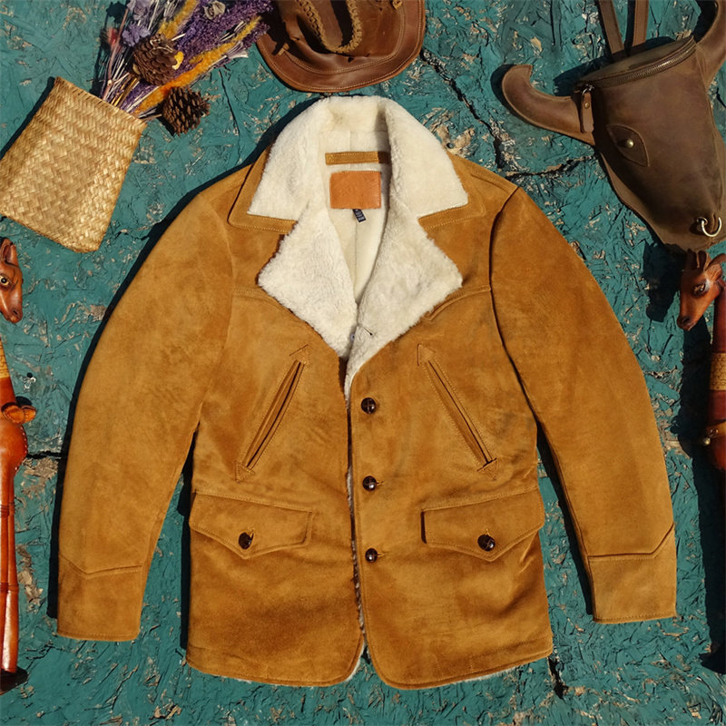 1件=2件【羊皮毛一体+头层牛皮】双层皮料美式复古农场主真皮大衣,男装,皮衣,淘宝优惠券,粉丝福利购,淘宝优惠卷