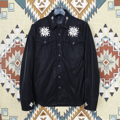 纳瓦霍刺绣衬衣款弹力丝绒绵羊皮