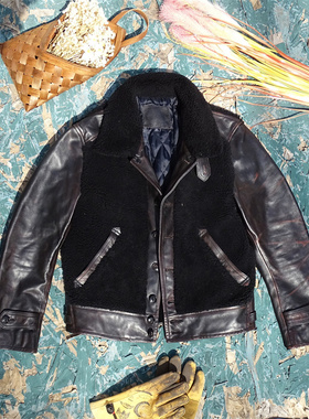 黑熊复古感十足！新西兰浓密原生态羊皮毛一体+茶芯擦色马皮皮衣