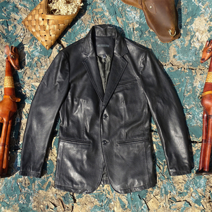 出口美国剩余 质感超棒 意大利进口头层抓皱绵羊皮皮衣男西服西装