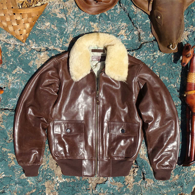海航G1可拆毛领飞行！浅棕色小胎牛皮真皮皮衣男款宽松版皮夹克