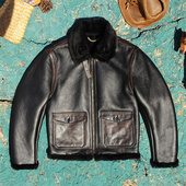 做旧风 擦色做旧头层羊皮毛一体真皮皮衣男翻领下开衩飞行款 保暖