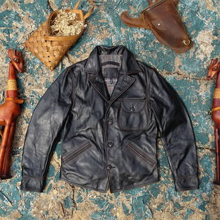 柔化1.1mm茶芯擦色做旧小幼马皮真皮皮衣男四角弧形门襟修身 款