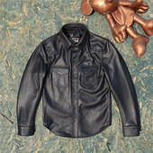 超薄0.5mm巴基斯坦进口绵羊皮真皮皮衣男YKK黑珠面扣衬衫 衬衣款