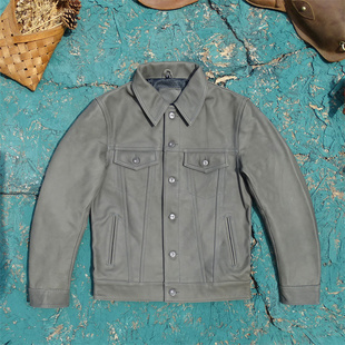 仅15件！风暴骑士机车牛仔深灰色哑光油蜡进口牛皮真皮皮衣男夹克