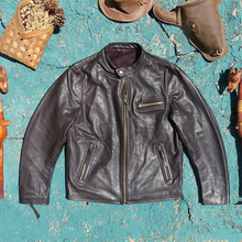 仅10件！大码断码甩卖进口头层植鞣牛皮真皮皮衣男简约立领机车服