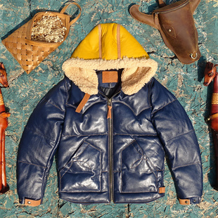 植鞣羊皮拼羊皮毛一体羽绒服白鸭绒超厚重保暖连帽真皮皮衣男冬季