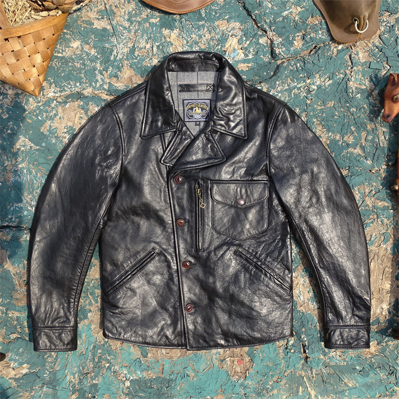 日本无涂头层油蜡软化水波纹马皮真皮皮衣男加州小熊狂飙高启强