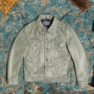 擦蜡头层牛皮真皮皮衣男日版风暴骑士牛仔款显高显瘦轻做旧皮夹克