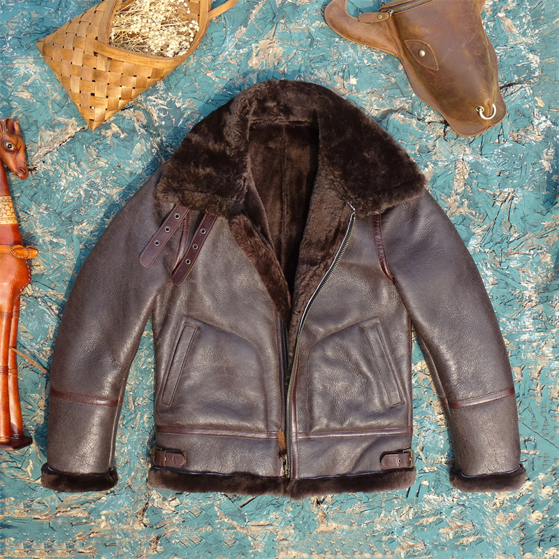 磨砂羊皮毛一体B6飞行服款