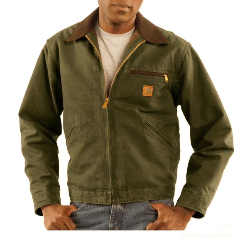 工装之神!底特律咔哈特J97款绒面墨绿色绵羊皮真皮皮衣男工装