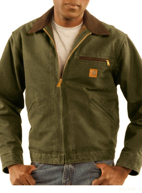 工装之神！底特律咔哈特J97款绒面墨绿色绵羊皮真皮皮衣男工装