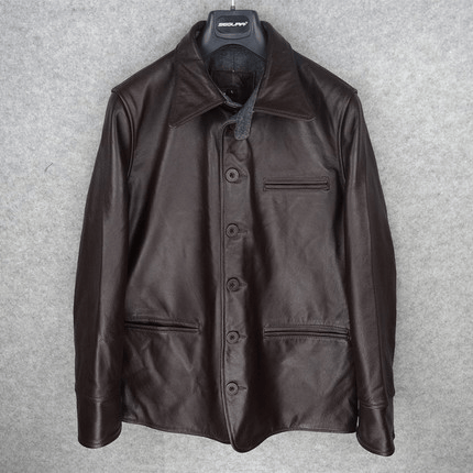 司闸员速抢！翻领修身加厚进口黄牛皮真皮皮衣中长款男外套