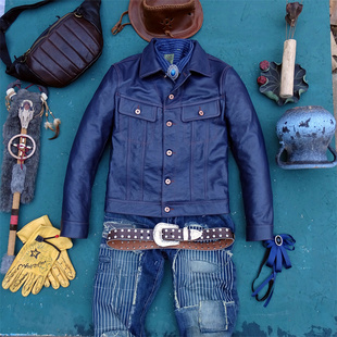 风暴骑士皮衣头层牛皮真皮皮衣男牛仔款短款修身显瘦撞色翻领休闲