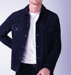 款 日版 第三代改良牛仔风复古绒面头层牛皮真皮皮衣男修身