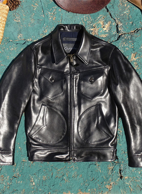 植鞣马皮！进口头层硬挺马皮真皮皮衣男门多萨四月亮兜皮夹克