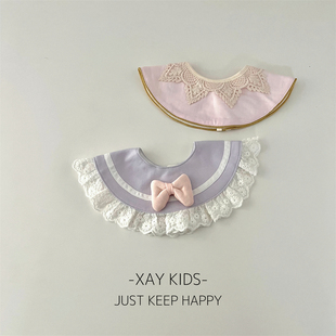 ins韩版美少女360旋转婴儿围嘴棉质宝宝蕾丝边新生口水巾防水围兜