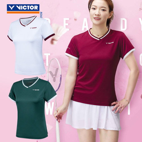新款VICTOR胜利羽毛球服威克多女T恤黄雅琼同款训练运动短袖51038