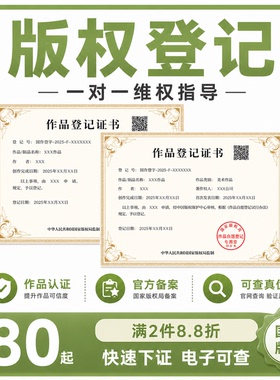 软件著作权登记 美术作品版权LOGO动漫IP知识产权代办加急办理