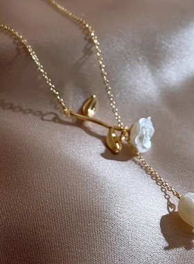 玫瑰花风铃项链女小众设计高级感花朵吊坠颈链超仙法式复古锁骨链