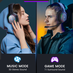 发光无线游戏耳机RGB电竞USB台式 头戴式 电脑耳麦 E1000WT EKSA