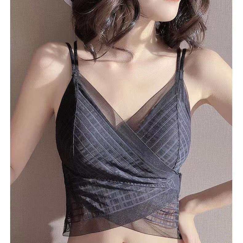 魔术贴性感蕾丝美背吊带裹胸抹胸运动打底背心无钢圈聚拢乳胶内衣