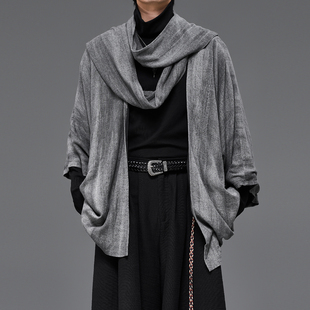 设计师灰色亚麻道袍开衫男装日系复古国风新中式宽松夹克休闲外套