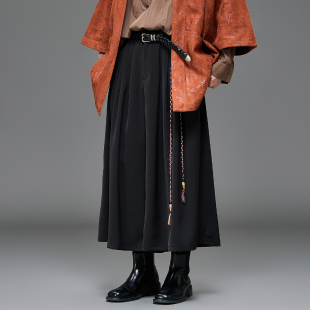 男女武士直筒裤 九分西裤 国风日系简约剪裁宽松阔腿裤 暗黑系新中式