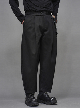 高品质 秋冬日系弯刀裤复古黑色通勤简约小众灯笼九分直筒男长裤